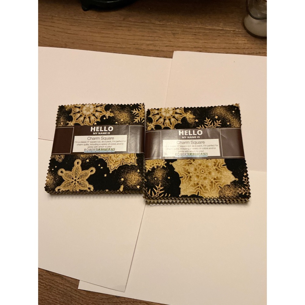 Robert Kaufman Charm Square 5 inch Fabric Packs Gold Metallic Snowflake 2pk